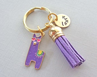 Purple Llama Personalized Name Keychain / Purple Tassel Llama Charm / Lama Gift Key Ring / Llama Love Gift