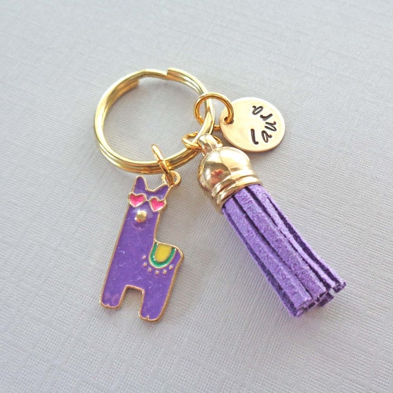 Purple Llama Personalized Name Keychain / Purple Tassel Llama Charm / Lama Gift Key Ring / Llama Love Gift