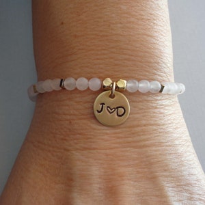 Personalized Rose Quartz Bracelet / Love Stone Custom Initials Gift / Valentines Gift / Personalized Rose Quartz Jewelry image 2