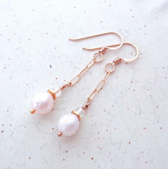 April Birthstone Earrings / Clear Crystal and Pearl Drops / Sterling Silver or Gold-Fill