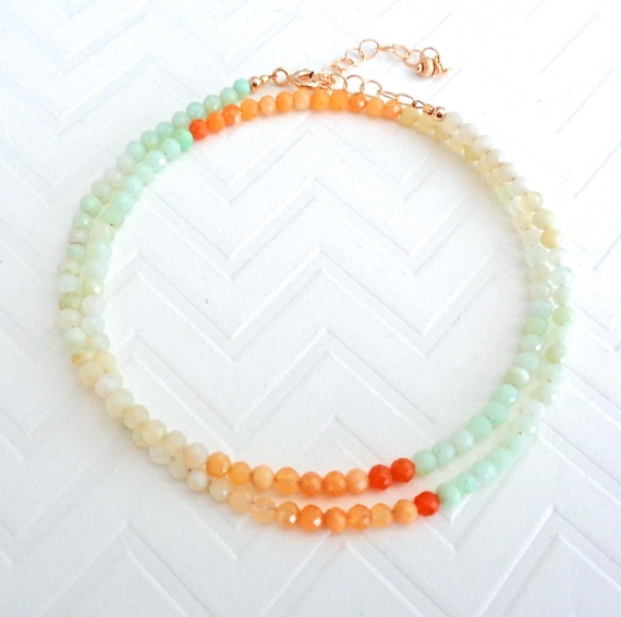 Natural Myanmar Jade Gradient Necklace in Gold Fill - Gemstone Necklace - Jade Jewelry