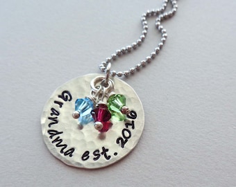 Grandma Est Birthstone Necklace / Nana Gigi Nonna Gift / Sterling Silver Necklace / Mothers Day Jewelry Gift
