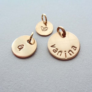 Add on Gold Fill Charm - Personalized Gold Name Disc - Custom Name Date pendant - Hand stamped Gift