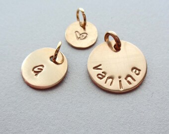 Add on Gold Fill Charm - Personalized Gold Name Disc - Custom Name Date pendant - Hand stamped Gift