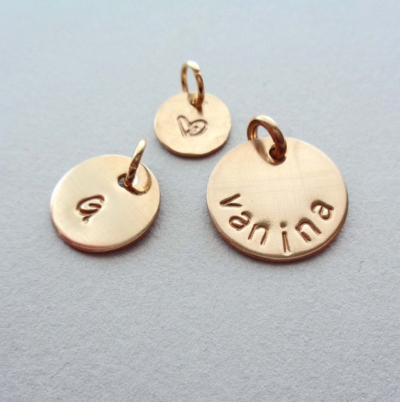 Add on Gold Fill Charm - Personalized Gold Name Disc - Custom Name Date pendant - Hand stamped Gift