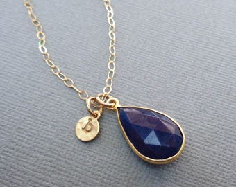 Sapphire Necklace / September Birthstone Jewelry / Personalized Initial / 5year Anniversary Gift