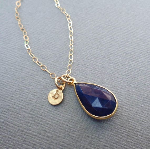 Sapphire Necklace / September Birthstone Jewelry / Personalized Initial / 5year Anniversary Gift