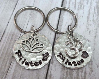 Hand Stamped Pilates Keychain: Lotus or OM Charm