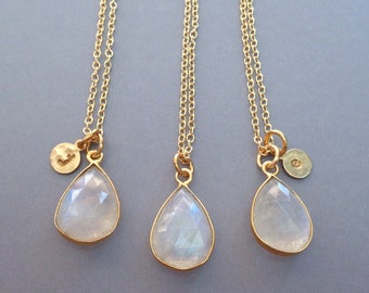 Rainbow Moonstone Necklace Personalized Initial / June Birthstone Gift / Genuine Moonstone / Gemini Gift / Gemstone Jewelry