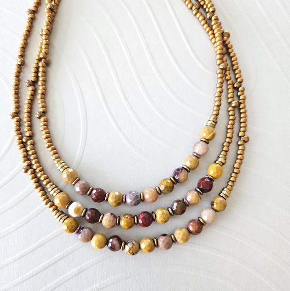 Mookaite Jasper Beaded Necklace, Earthy Copper Boho Jewelry
