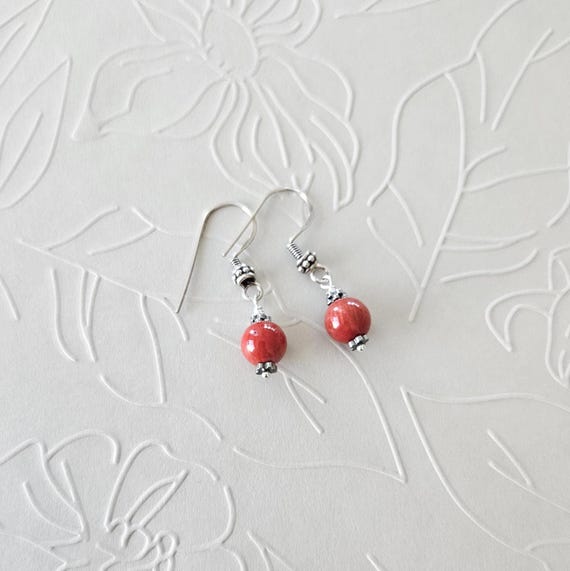 Silver and Coral Drop Earrings - Simple Everyday Drops