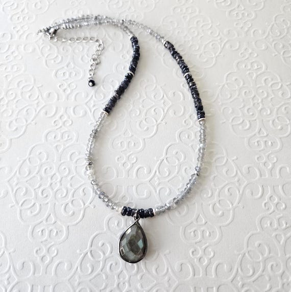 Labradorite Pendant & Iolite Beaded Necklace