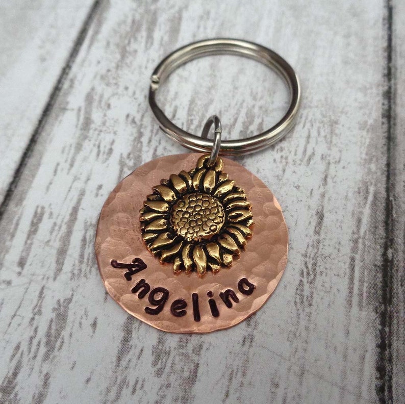 Sunflower Keychain Personalized Name Keychain Custom Name Etsy
