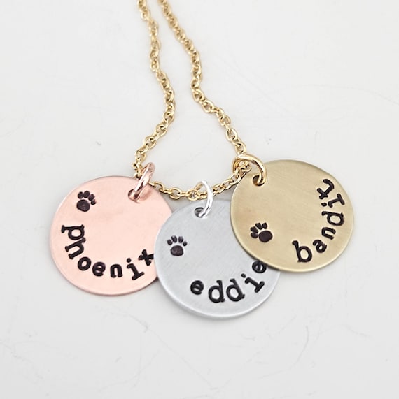 Mixed Metal Pet Name Necklace on Gold Chain - Personalized Dog Cat Name Gift