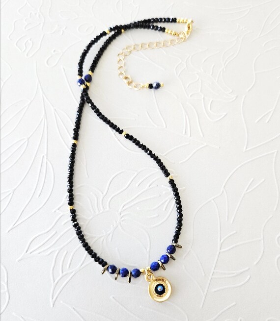 Evil Eye Choker Necklace with Lapis Lazuli - Ready to Ship Crystal Protection Jewelry