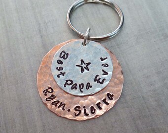 Best Papa Ever Keychain / Fathers Day Gift / Best Dad Ever / Hand-Stamped Custom Names / Grandpa Nonno Gift