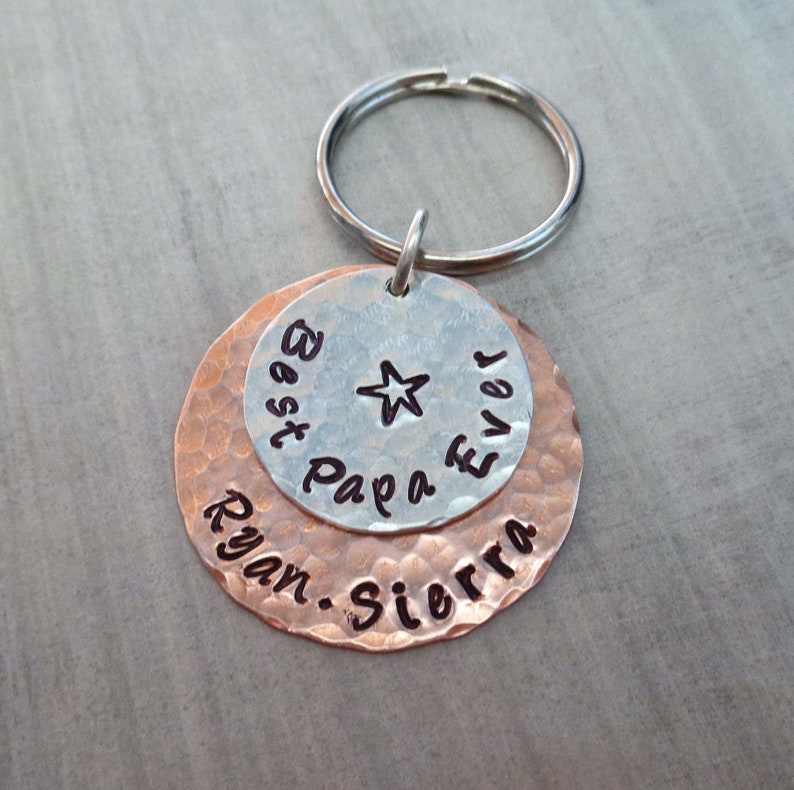 Best Papa Ever Keychain / Fathers Day Gift / Best Dad Ever / Hand-Stamped Custom Names / Grandpa Nonno Gift image 1