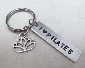 I love Pilates Keychain - Pilates Gift - Pilates Keychain with Lotus Flower - Workout Gift