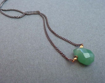 Aventurine Necklace / Prosperity Necklace / Minimalist Green Jewelry / Heart Chakra Stone