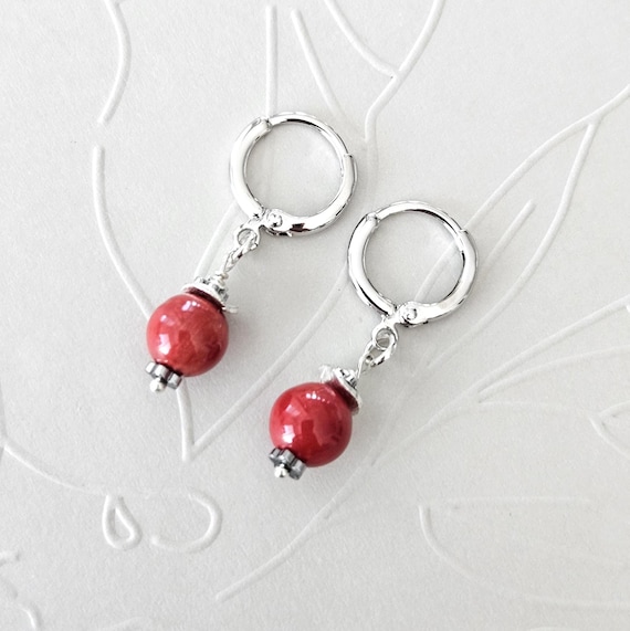 Coral Huggie Hoop Earring - Everyday Lever Back Drops
