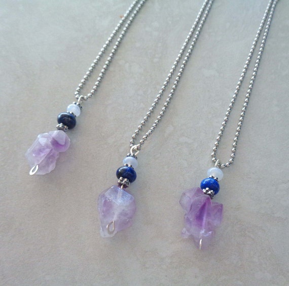 Anti-anxiety Crystal Necklace / Amethyst Lapis Lazuli Blue Lace Agate / Raw Freeform Flower Amethyst / Calming Crystals