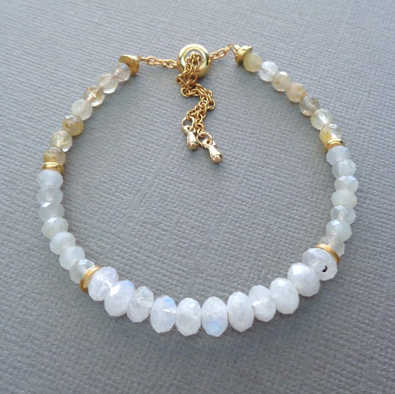 Rutilated Quartz and Moonstone Bracelet / Meditation Jewelry / Angel Connection Jewelry / Arcturian Starseed Energy