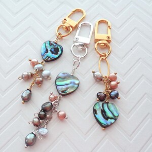 Abalone & Pearl Keychain /purse Bag Charm / Necklace Pearl Charm ...
