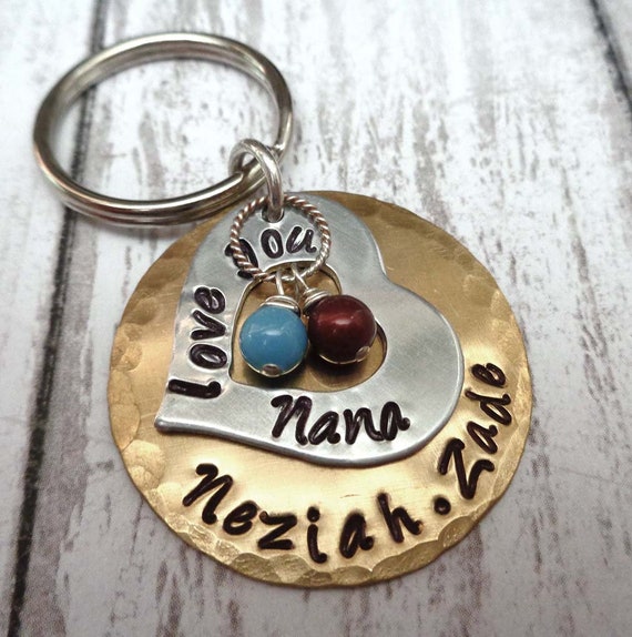 Love You Grandma Keychain - Gift for Nana - Personalized Names Keychain with Birthstone Pearls - Grandkids Names