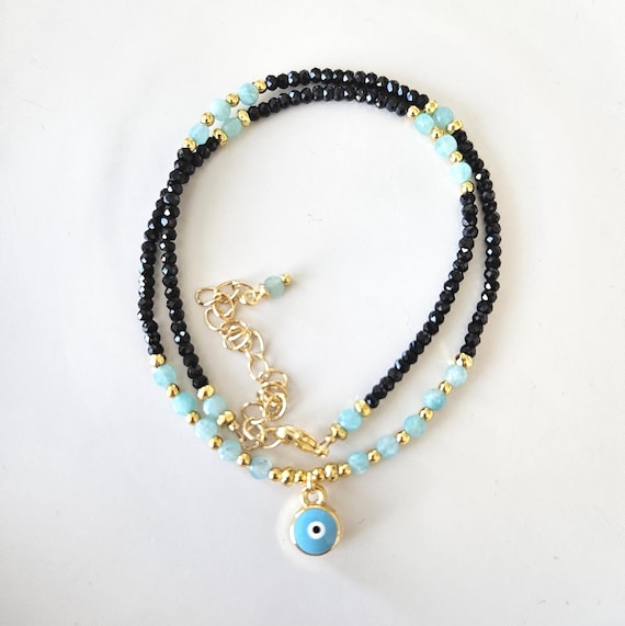 Amazonite Black Tourmaline Evil Eye Choker Necklace Crystal Peace Protection Jewelry