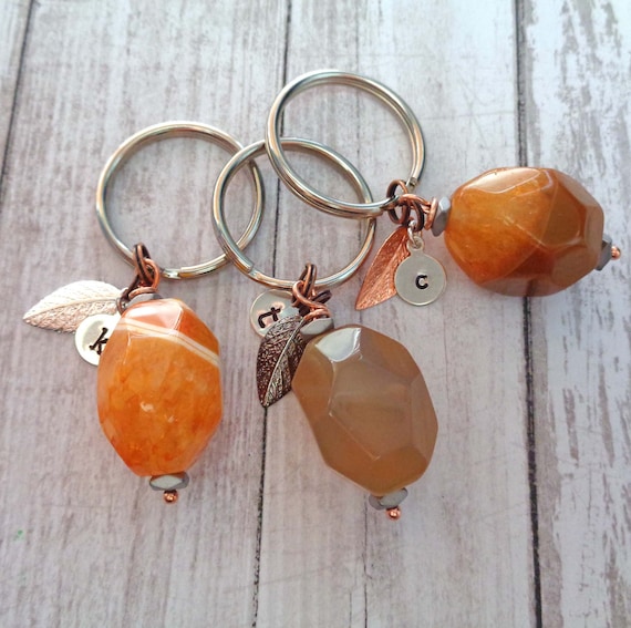 Personalized Fire Agate Keychain / Large Faceted Agate Nugget / Creativity Stone / Stone of Energy Strength