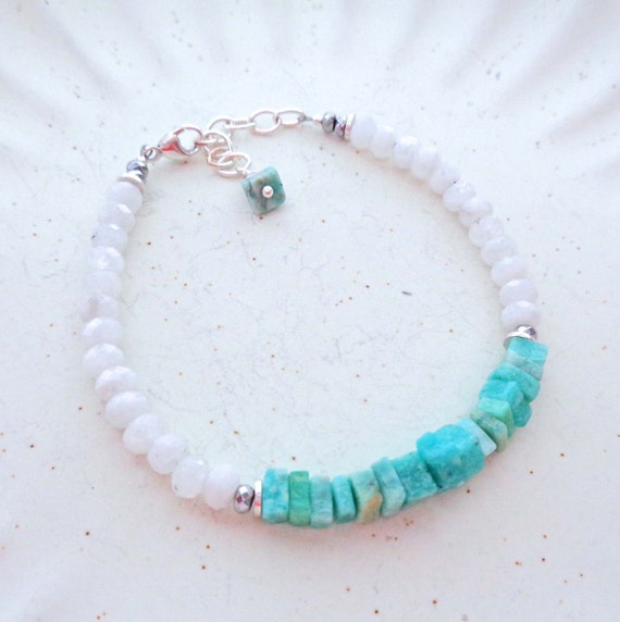 Peruvian Amazonite & Moonstone Bracelet / Genuine Crystal Jewelry / Calming Stones Bracelet