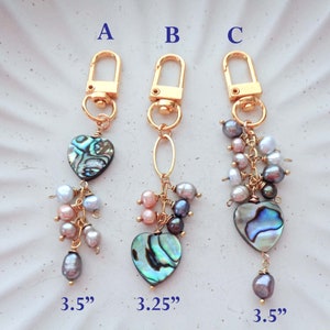 Abalone & Pearl Keychain /purse Bag Charm / Necklace Pearl Charm ...