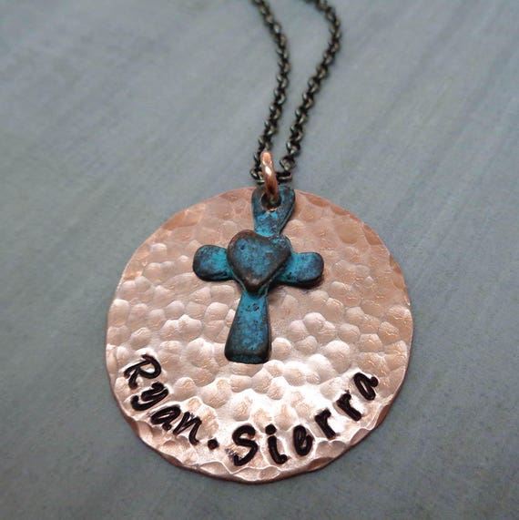 Personalized Cross Jewelry - Rustic Jewelry - Custom Names Date - Baptism Gift