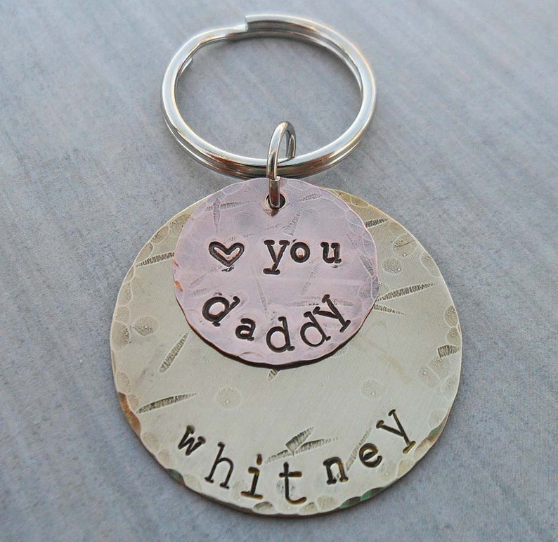 Personalized Dad Keychain Love You Daddy Father Dad Key Holder Hand-stamped Personalized Fathers Day Gift New Daddy Gift image 3