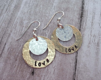 Personalized Hoops - Custom Word Name Date Earrings - Hand Stamped Jewelry