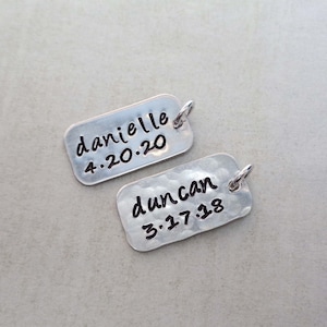 Personalized Sterling Silver Tag / Add on Sterling Silver Bar / Personalized Name Date Numbers image 1