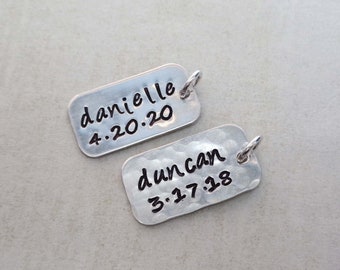 Personalized Sterling Silver Tag / Add on Sterling Silver Bar / Personalized Name Date Numbers