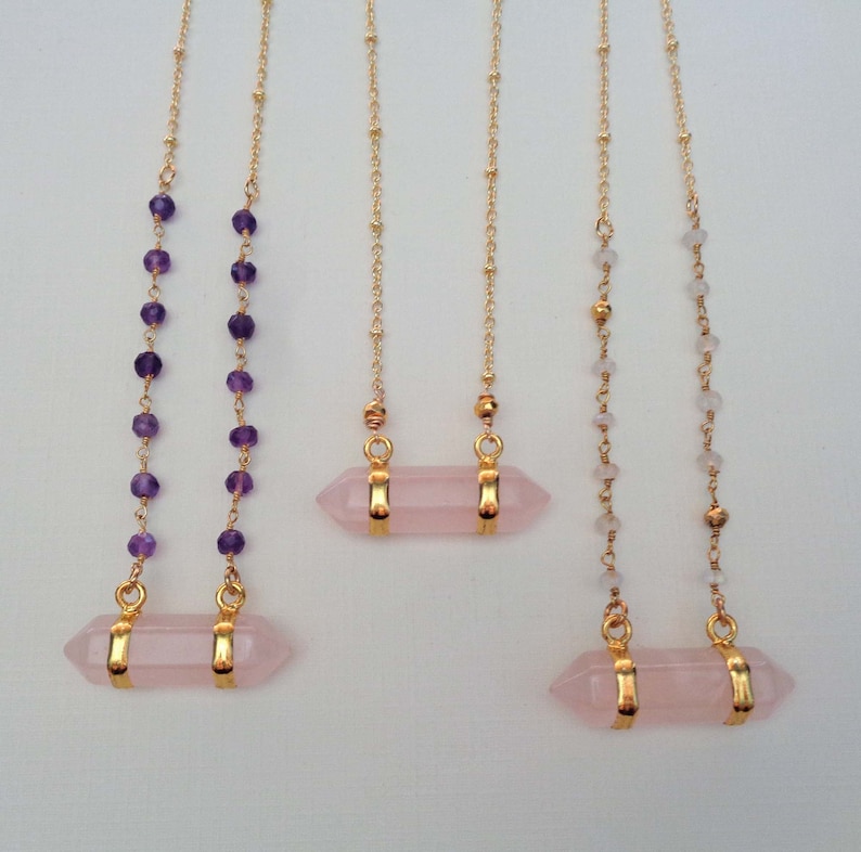 Rose Quartz Bar Necklace / Double Terminated Rose Quartz With Etsy