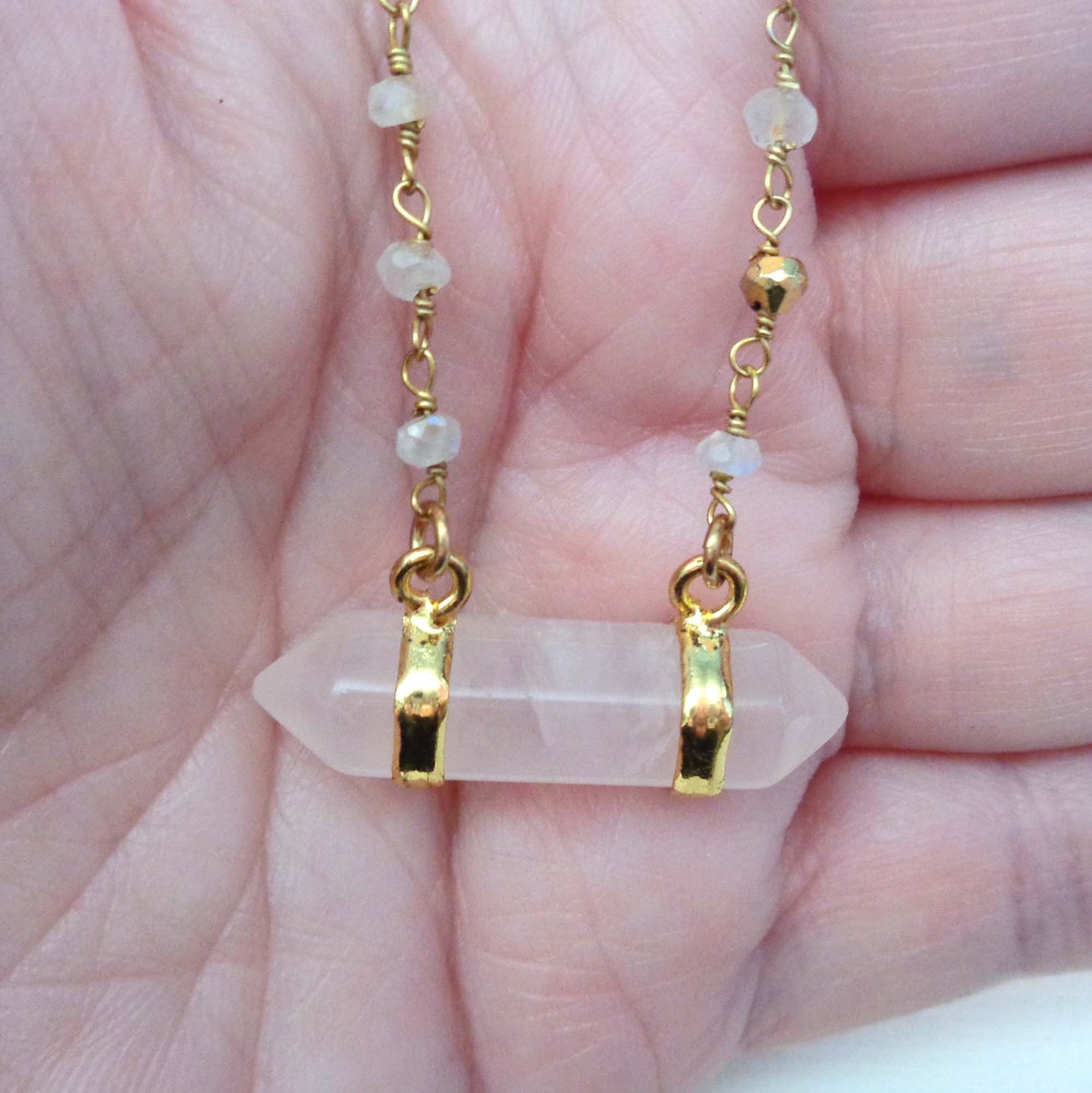 Rose Quartz Bar Necklace / Double Terminated Rose Quartz With Etsy