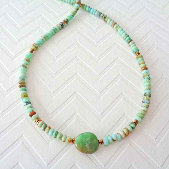 Australian Green Chrysoprase Necklace / Beaded Chrysoprase Gold Jewelry / Earthy Crystal Necklace / Colorful Green Necklace