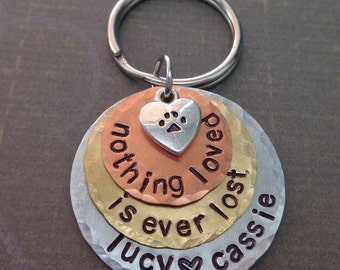 Custom Pet Memorial Keychain Nothing Loved is Ever Lost - Personalized Dog Cat memorial - Custom Pet Names Keychain