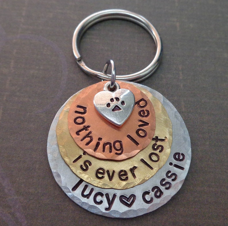 Custom Pet Memorial Keychain Nothing Loved is Ever Lost Personalized Dog Cat memorial Custom Pet Names Keychain image 1