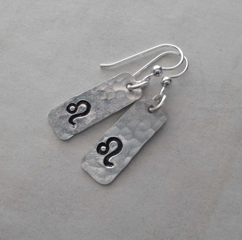 Zodiac Earrings /Sterling Silver Your Sign Bar Earrings / Horoscope Sagittarius Libra Aries Leo / Silver Bar Earring image 2