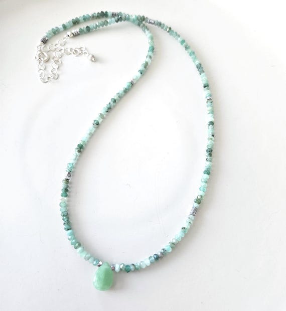 Natural Emerald Necklace Sterling Silver / Glam Gemstone Jewelry / Minimalist Dainty Jewelry