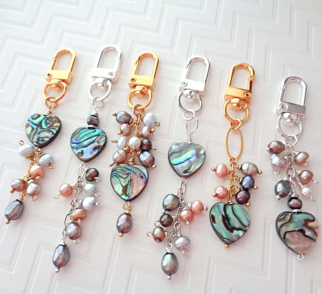 Abalone & Pearl Keychain /purse Bag Charm / Necklace Pearl Charm ...