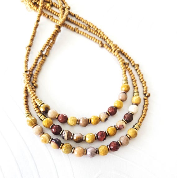 Mookaite Jasper Beaded Necklace, Earthy Copper Boho Jewelry