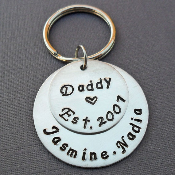 Daddy Est Keychain - Personalized Daddy Dad Keychain -Father Daddy Papa - Hand-Stamped Custom Names