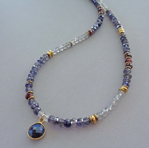 Iolite Necklace with Sapphire Labradorite Garnet / Handmade Luxe Jewelry / Unique Gemstone Necklace