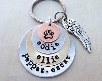 Pet Keychain Custom Names - Dog Cat Love Personalized Pet Names - Pet Memorial Stacked Keychain - Love My Fur Babies - Personalized Pet