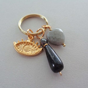 Shungite Evil Eye Keychain with Labradorite and Hematite / Protection Crystals Keychain